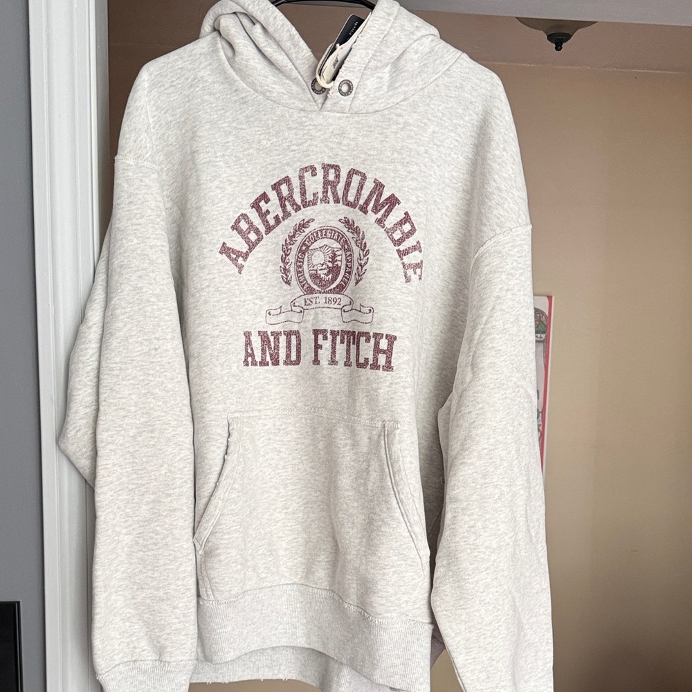 Abercrombie & Fitch Heather Gray Hoodie with Maroon Logo
